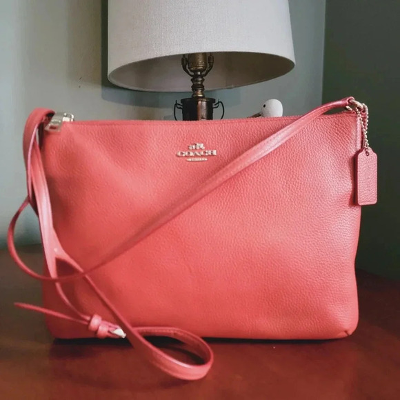 Coach Pebbled Leather Mia Crossbody in Bright Coral #63929 - Picture 1 of 16